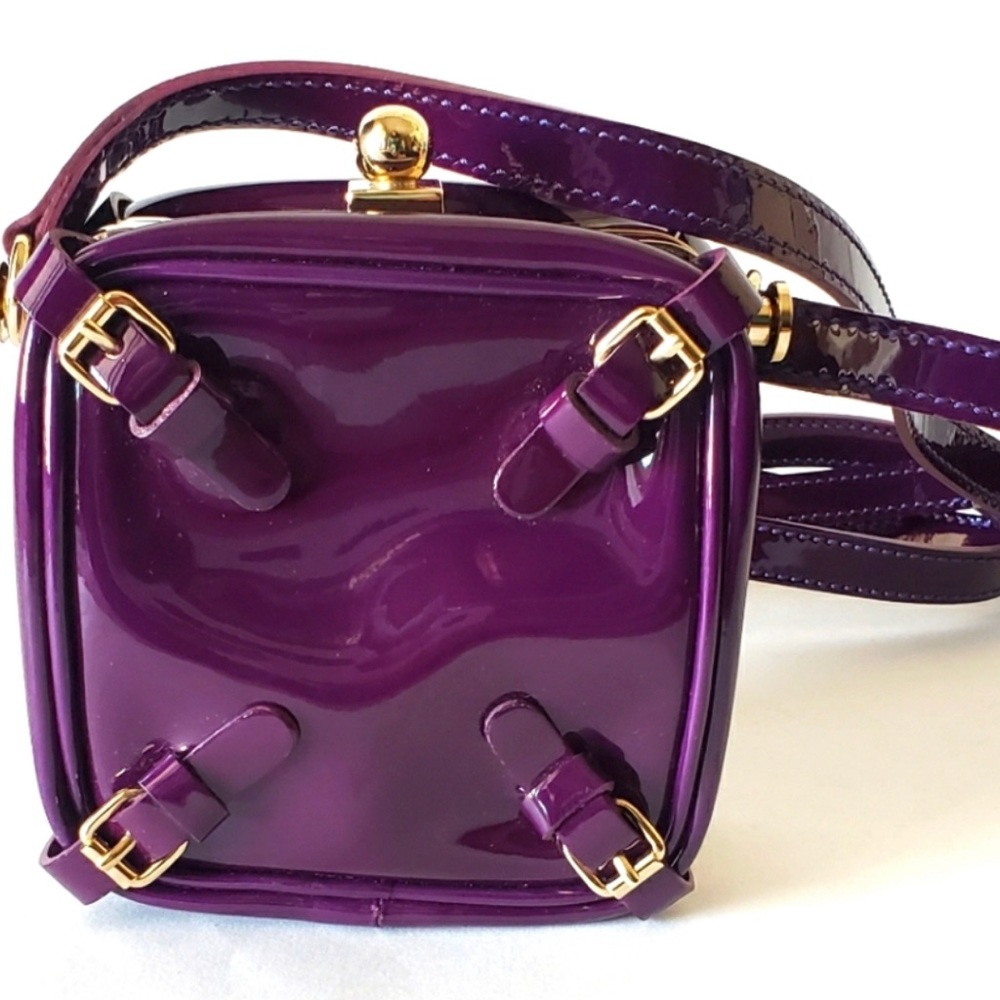 Celine Purple Lapis Roller Buckle Mini Patent Leather Crossbody Square Bag Purse